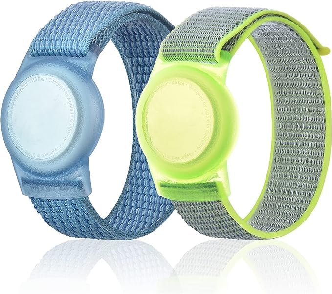 [Australia - AusPower] - Kids Wristband Compatible with Apple AirTag, Protective Case for Air Tag GPS Tracker Holder with Nylon Bracelet, Adjustable Anti Lost Watch Band for Toddler Child Elder(Blue&Green) Blue & Green 
