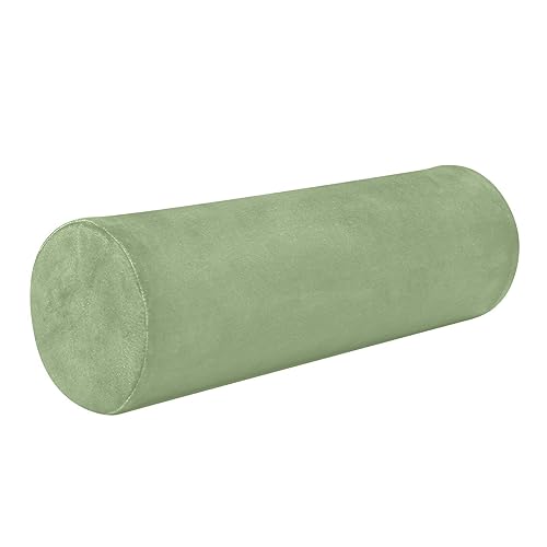 YETTASBIN Sage Green Solid Color Cylinder Round Pillow for Neck Pain Relief, Soft Breathable Bolster Travel Memory Foam Pillow with Removable Washable Cover for Bed Sleeping, Head, Legs and Back 5.5 x 17 Inch