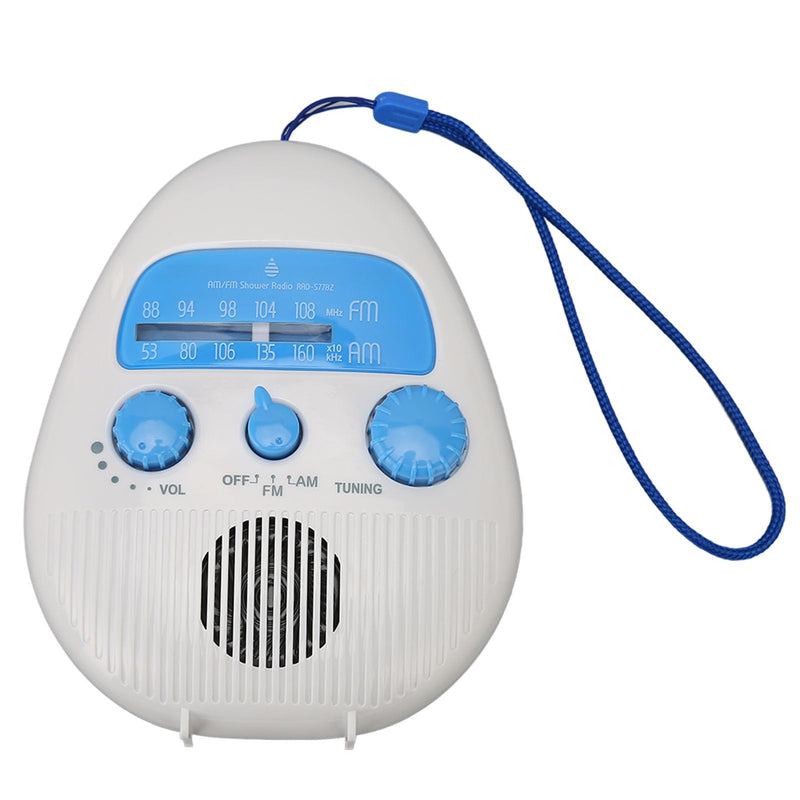 AM FM Shower Radio Built in Speaker, Waterproof Hanging Bathroom Radio with Rotating Knob for Easy Tuning and Volume Control.