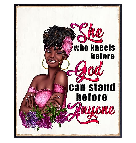 Black Girl Christian Wall Decor - Bible Verse Christian Gifts for African Americans - Religious Wall Art for Women - Jesus Poster for Black Women, Woman - spiritual Gifts, Scripture, Psalms, Prayer