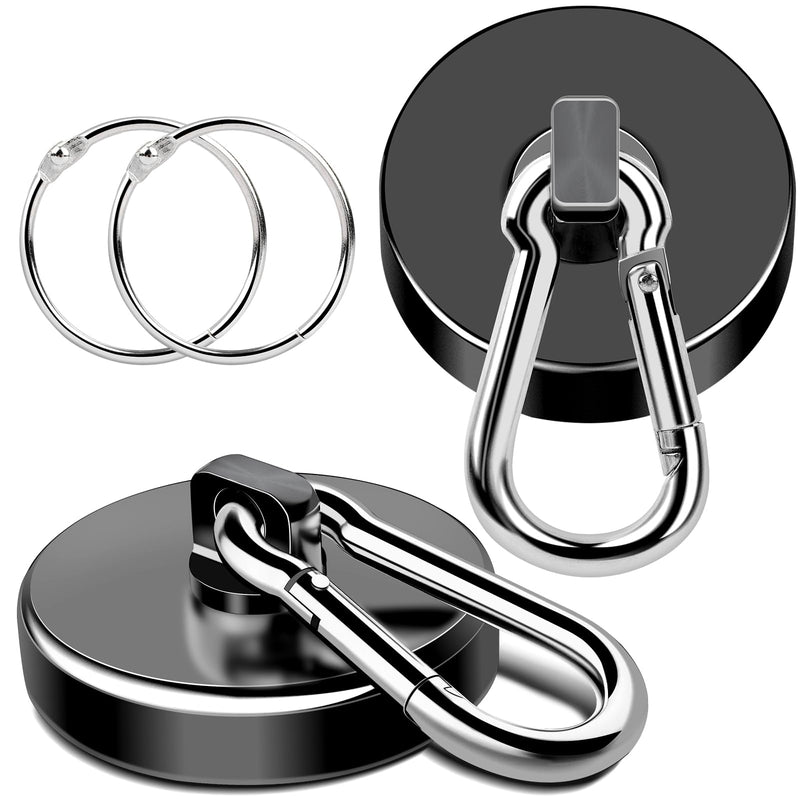 MIKEDE Magnetic Hooks Heavy Duty, 200LBS+ Powerful Magnetic Hooks Cruise, Super Strong Swivel Magnet Hooks Neodymium Magnets with Carabiner Hook for Hanging, Workplace - 2 Pack 200LB-2Pack Black Magnetic Hooks