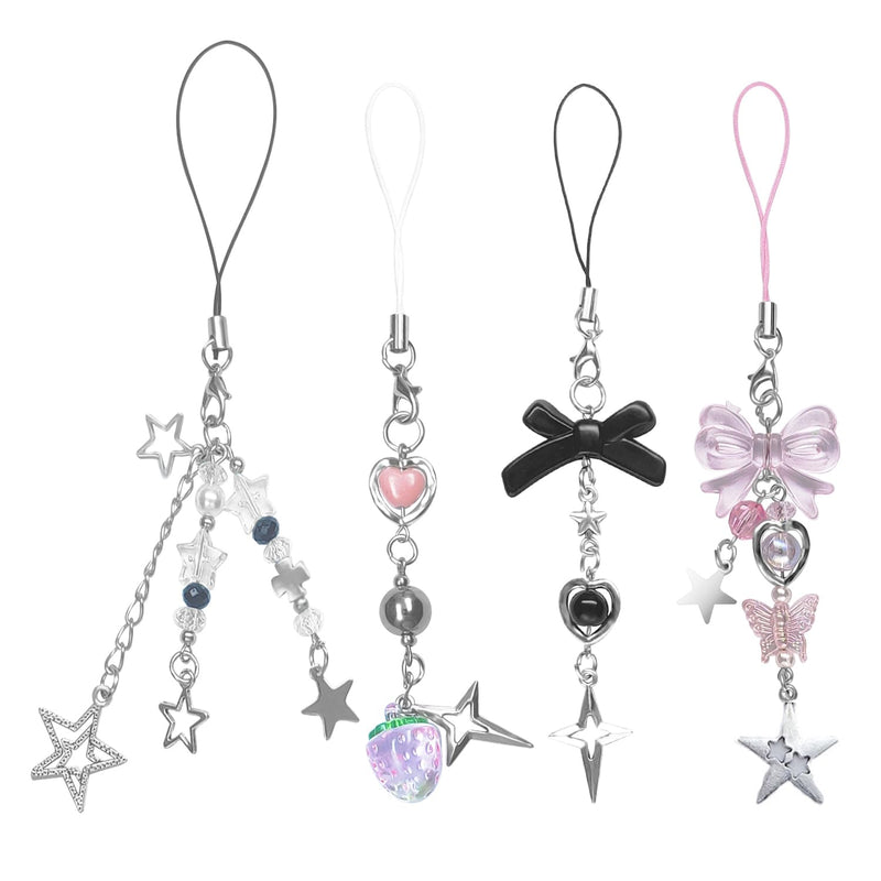 [Australia - AusPower] - 4PCS Cute Phone Charms Aesthetic Y2K Cell Phone Charms Strap Pink Strawberry Butterfly Star Phone Charm Y2K Accessories for Phone Bag Keychain Airpods Camera Pendants Decor 
