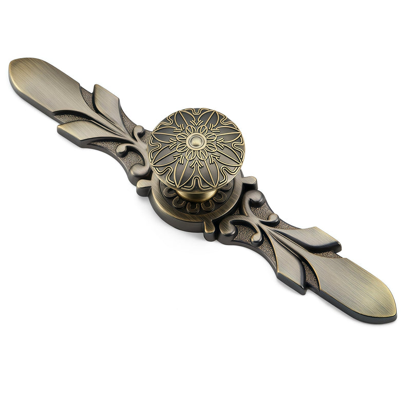10 Pack 1.16 Inch Antique Brass Floral Cabinet Knobs with Backplate | Floral Embossed Design, 5.8 Inch Backplate, Solid Zinc Alloy, Easy Install for Kitchen Bathroom Dresser Antique Bronze Standard 10