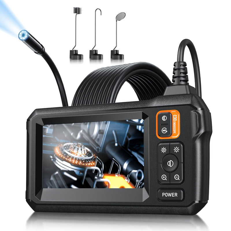 [Australia - AusPower] - Endoscope Camera with Light - Inspection Borescope Camera with 4.3" IPS Screen, 1920P HD Snake Camera with 8 LED Lights, 16.4FT Semi-Rigid Cord Bore Scope, IP67 Waterproof Endoscope for Sewer(Orange) Orange 