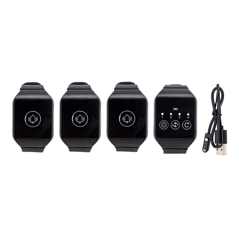 Restaurant Pager System, Wrist Pager with 4 Channels, IPX7 Waterproof, Rechargeable Battery, 433.92MHz Frequency, Multipurpose Alert Device