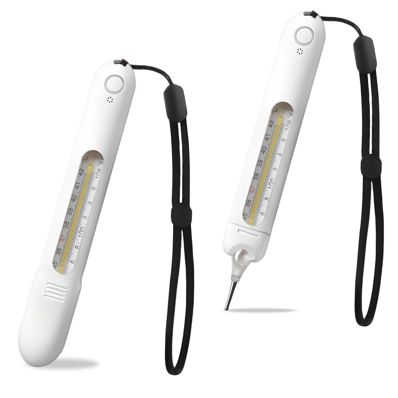 [Australia - AusPower] - Mercury Free Glass Thermometer for Adults- Armpit Fever Thermometer with Drop-Resistant Case, Rechargeable Reading Light, 3-Second Reset,Time Reminder, Children Lock by HARIKA LIFE(White) White 