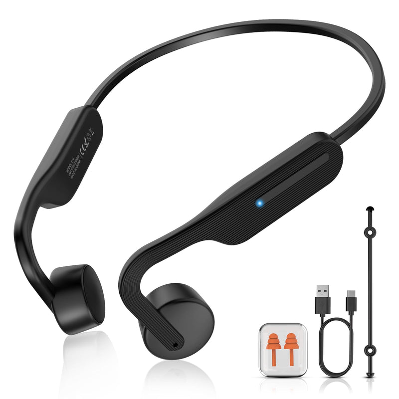 [Australia - AusPower] - Bone Conduction Headphones Wireless Headphones Bluetooth 5.3 Open Ear Headphones 10H Playtime Sports Earphones with Mic, IPX6 Waterproof Headset for Running,Cycling, Hiking, Driving Black 