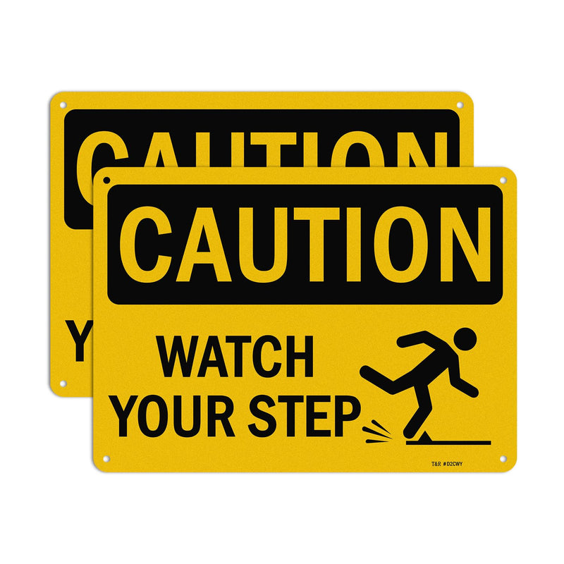 [Australia - AusPower] - T&R Caution Watch Your Step Signs - 2 Pack - 10 x 7 Inches Rust Free .040 Aluminum -Reflective, UV Protected, Waterproof, Weatherproof and Fade Resistant - 4 Pre-drilled Holes Watch Your Step - 2 Pack 