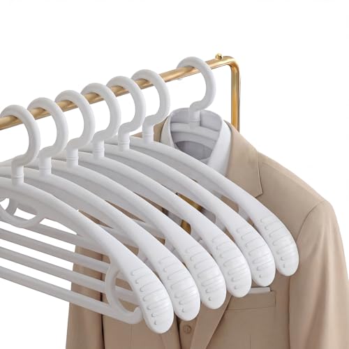 Plastic Clothes Hanger, Extra Thick Plastic Wide Shoulder Adult 360 Degrees Rotate Slip Resistant Standard Clothing Hanger Ideal for Everyday Use White 10 Pack White 1.3inch Width