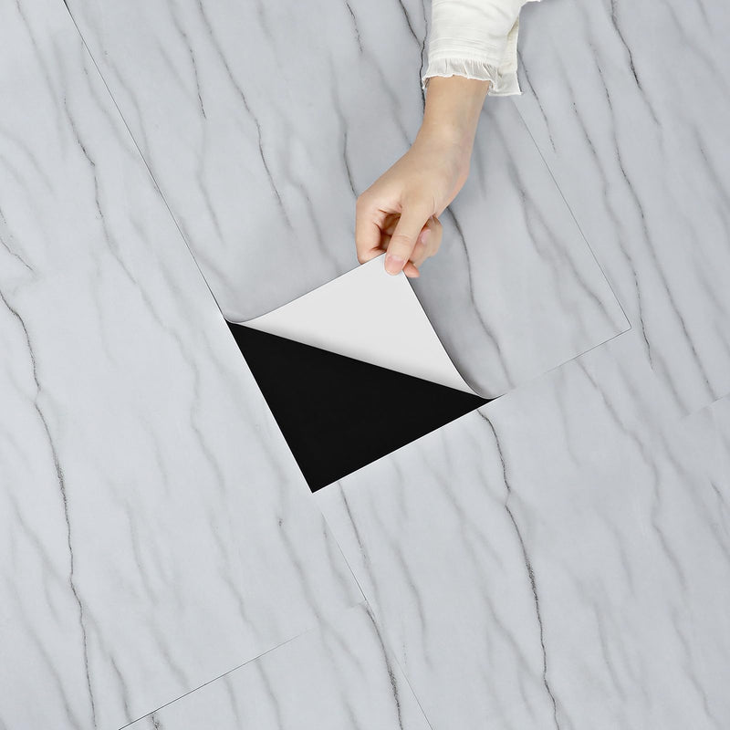 [Australia - AusPower] - STICKEEP Gray White Marble Peel and Stick Floor Tile 12x24 in Kitchen Floor Tiles Peel and Stick Waterproof Bathroom Removable Vinyl Laminate Flooring for Bedroom Laundry Room Camper RV 4 PCS 4 Tiles 