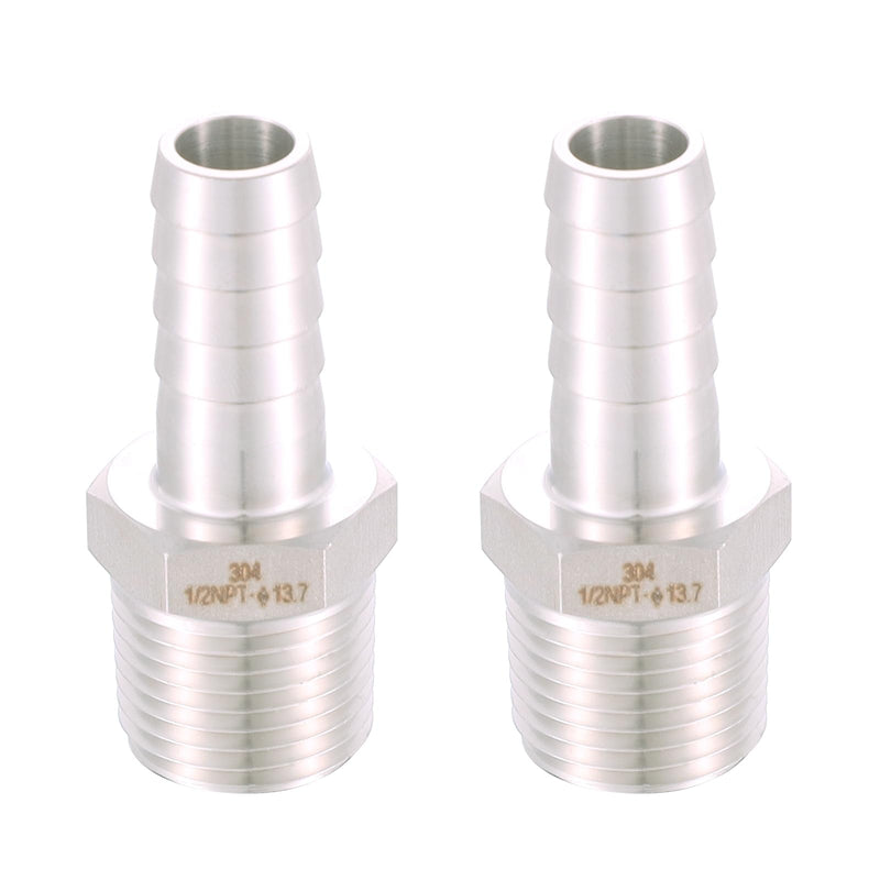 [Australia - AusPower] - 304 Stainless Steel 1/2" Hose Barb to 1/2" Male NPT Home Brew Fitting Water Fuel Air?lead-free (Pack of 2) 