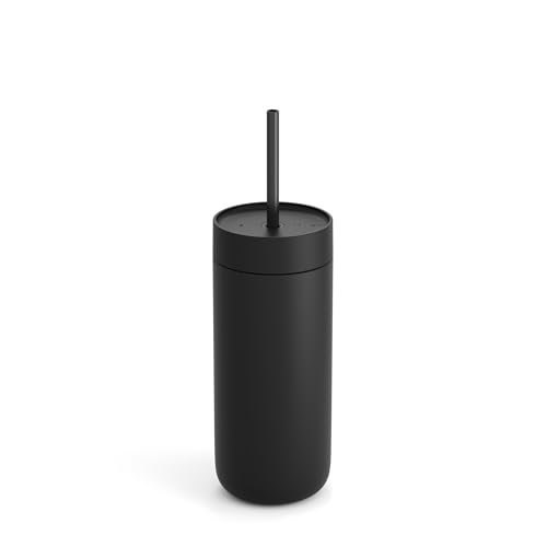 Fellow 20 oz Carter Cold Tumbler – Spill-Resistant Straw Lid, Stainless Steel Vacuum-Insulated Cup with Ceramic Interior and Reusable Straw for Cold Drinks,Fits Cup Holders,Dishwasher Safe,Matte Black Matte Black