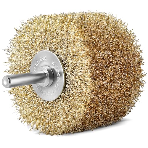 S&R Steel Wire Round Brush Grinding Brush Brass 80 mm x 35 mm | Brass Plated Wood Texture Brush, 0.25 mm Corrugated, Round Shaft 8 mm, Wire Brush for Wood, Metal, Stainless Steel, Plastics 80x35 mm