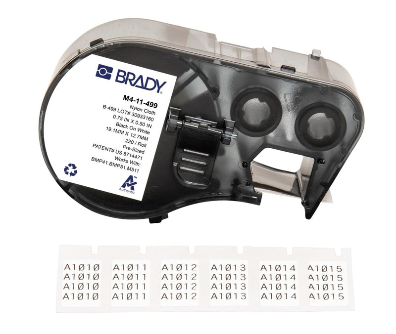 Brady Authentic (M4-11-499) Aggressive Adhesive Multi-Purpose Nylon Labels 0.5" H x 0.75" W Black on White, 220 Labels. for use with the BMP41, BMP51, and M511 Label Printers 0.5*0.75 inches