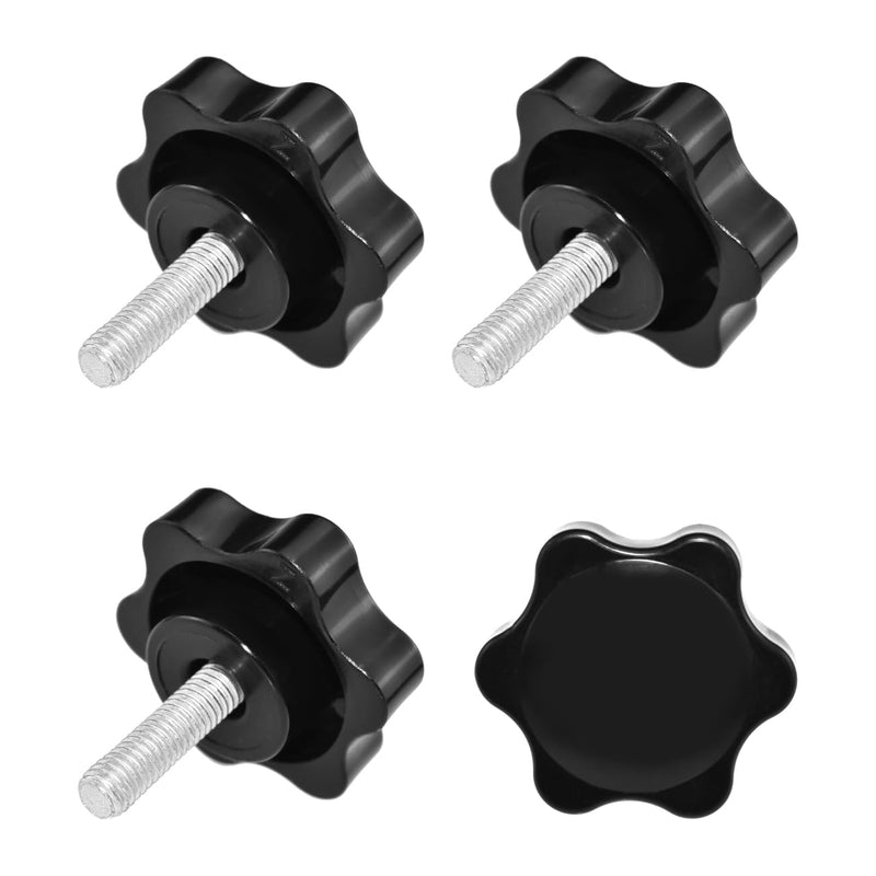 [Australia - AusPower] - 4 Pieces M6 x 16mm Star Hand Knob, Black Plastic Hex Shaped Clamping Knob Handle for Umbrella Base Replacement Knob 