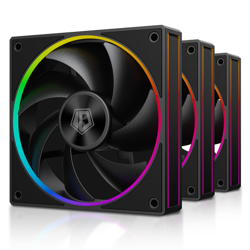 ID-COOLING AF-127-K-TRIO 120mm Case Fan ARGB FDB Bearing PC Fan Daisy Chain Connector Computer Fan for Radiator/CPU Air Cooler/Computer Case, 3 Pack, Black AF-127-ARGB-K TRIO