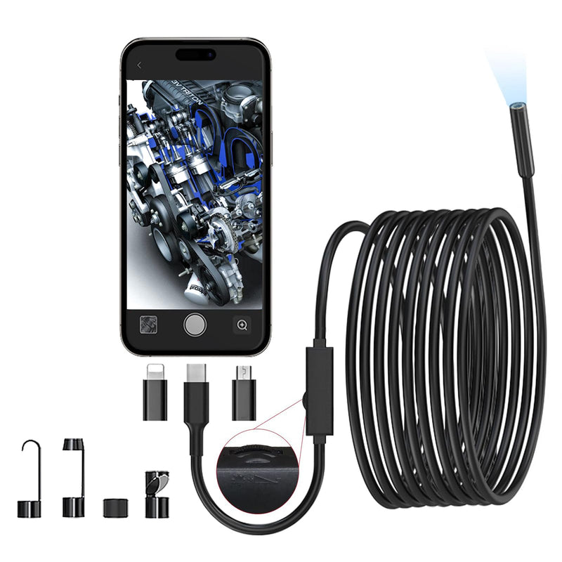 [Australia - AusPower] - JSE Endoscope Camera with Light, 16.4FT Waterproof Borescope 1920P HD, Semi-Rigid Cable Snake Camera, 8 Adjustable High Brightness LED Lights Inspection Camera for iPhone, Android, iPad Black 