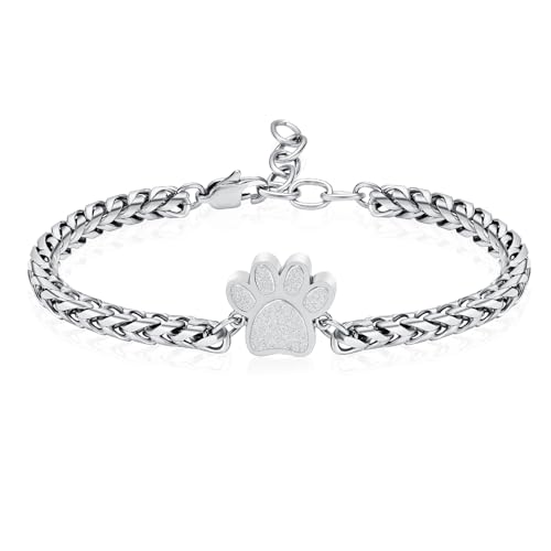 Paw Print Urn Bracelet for Ashes Pet Cremation Jewelry Stainless Steel Memorial Urn Bangle Bracelets Ash Holder for Pet/Dog/Cat Keepsake Jewelry Gifts for Loved Ones with Fill Tool Silver