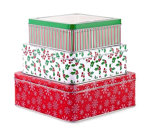 Steel Mill & Co. Square Tin Cookie Set of 3, Snowflake