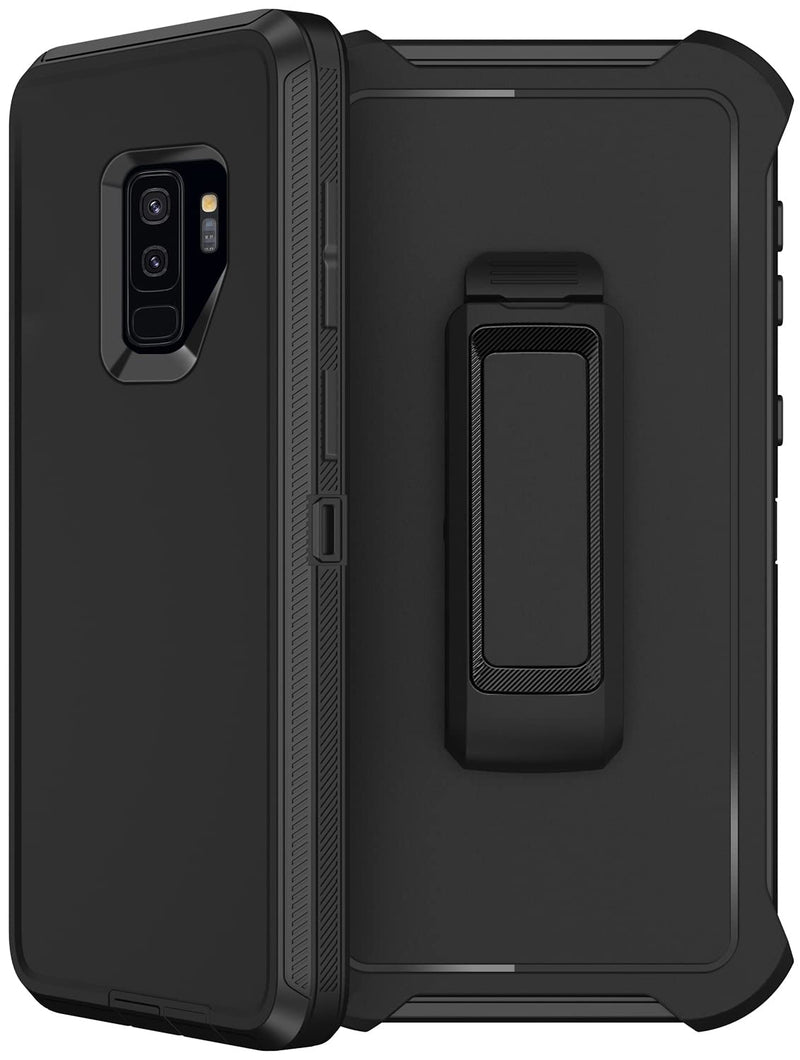 [Australia - AusPower] - for Samsung Galaxy S9 Plus Case with Belt Clip Holster, 2X Screen Protector, Military Grade Protection Heavy Duty Full Body Shockproof Rugged Protective Cover for Samsung Galaxy S9+ Plus (Black) Black 