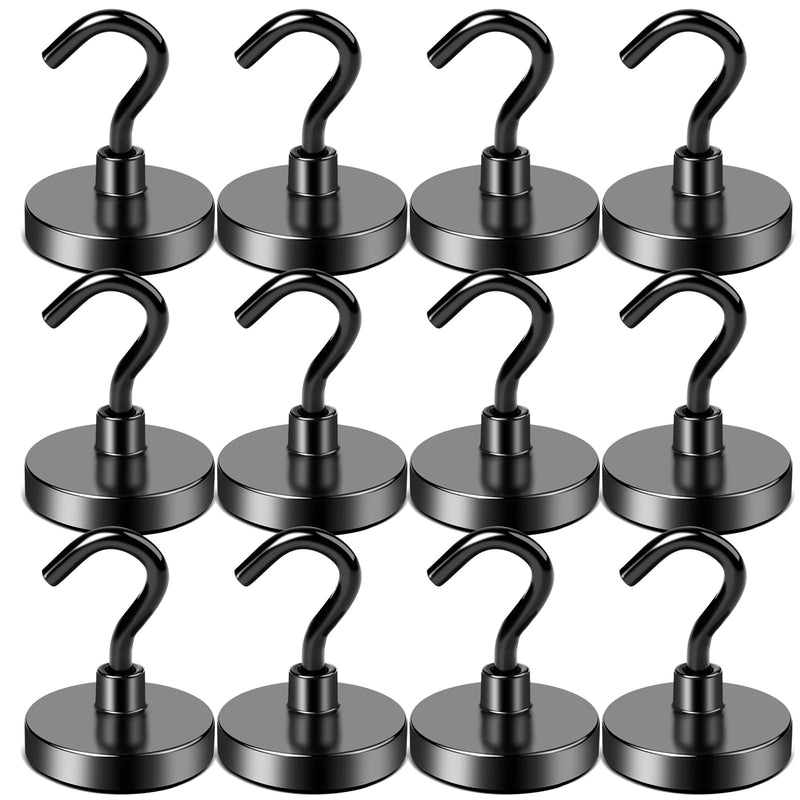 [Australia - AusPower] - LOVIMAG Magnet Hooks for Cruise Cabin, 80lbs Cruise Door Magnets with Epoxy Coating, Cruise Must Haves for Travel, Strong Magnetic Hooks for Classroom, Kitchen Essentials, Locker Organizer, -12 Pcs Black 