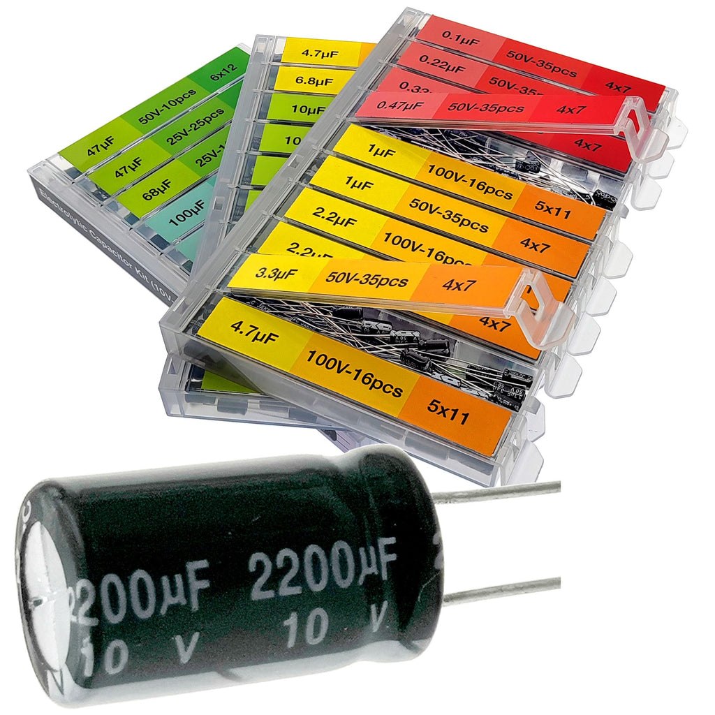 EEEEE 0.1uF?2200uF 633 pcs capacitor set 30 Value 633 Individual Box Lid Electrolytic Capacitor Assortment kit for industrial electrical and 10V, 16V, 25V, 50V, 100V 633pcs 30values 10-100V