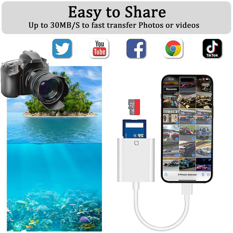 [Australia - AusPower] - (Apple MFi Certified) Lightning to SD Card Camera Reader for iPhone,Trail Camera Viewer SD Memory Card Reader Adapter Compatible with iPhone 14/13/12/11/XS/XR/X/8/7/iPad,Plug and Play 1 Slot 