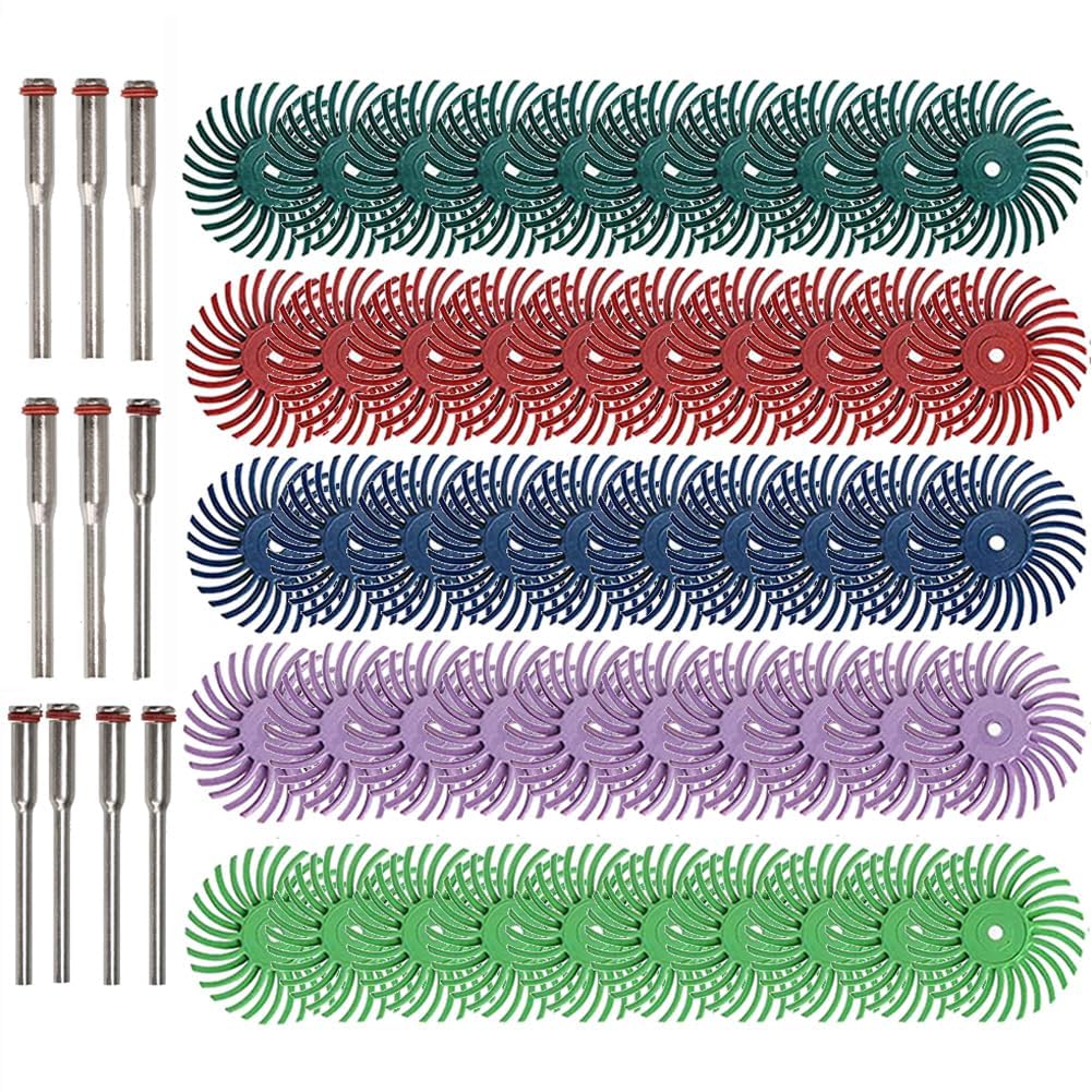 50pcs 1 Inch/ 25mm Radial Bristle Disc Set (2.35mm and 3mm Mandrels) Abrasive Brush Gap Polishing Wheel Assortment (8 Mixed Grit 80/120/220/320/400/600/1000/2500)