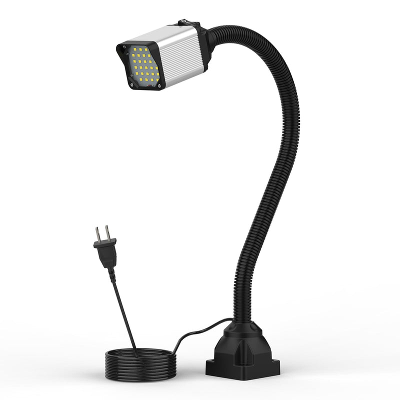LED lathe Work Light, 20in Flexible Gooseneck Lamp with 28LEDs, 1200 Lumen Machine Light for LatheCNc Milling Drill Press Sewing Machine IndustrialLighting,120V(Base with 4screw holes)