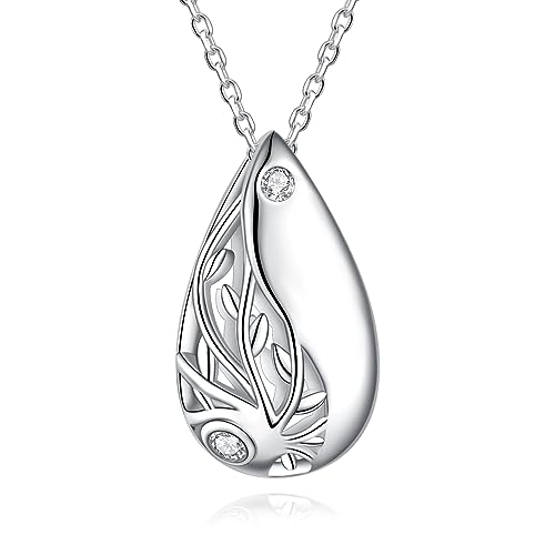 Sterling Silver Tree of Life Teardrop Urn Necklace for Human Ashes Memorial Keepsake Cremation Jewerly for Ashes for Women