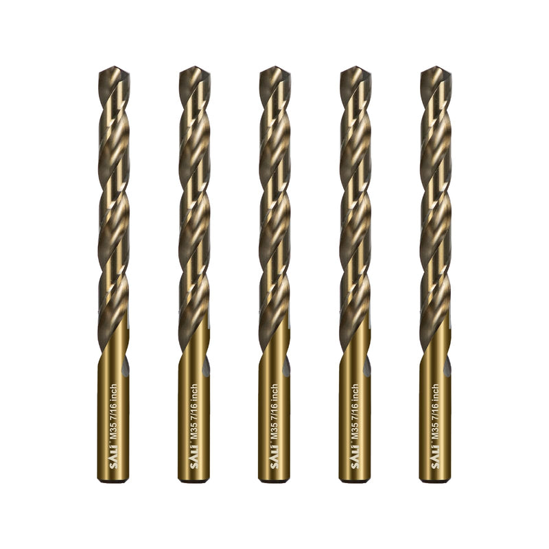 SALI Cobalt Drill Bit Set, 5Pcs 7/16" M35 High Speed Steel Jobber Length Drill Bit Kit for Hardened Metal, Stainless Steel, Cast Iron, Wood and Plastic, with Index Storage Case 7/16 Inch 5