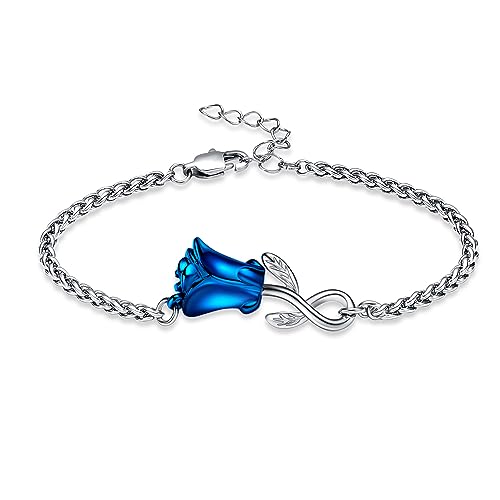 Rose Flower Ashes Bracelet for Women Cremation Memorial Jewelry Blue