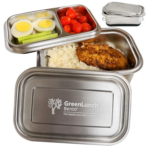 GreenLunch Stainless Steel Bento Box for Adults & Teens, 6 Cup, 2 Piece Green