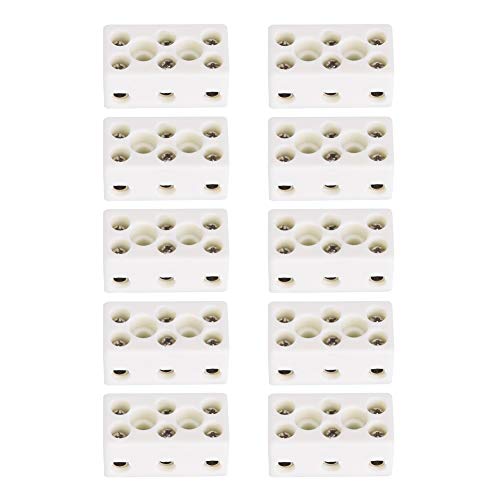 Ceramic Terminal Blocks, Ceramic Connectors, Pack of 10 3 Way 24A TC-613 Porcelain Connectors, High Temperature Resistant Terminal Block for Electrical Wiring
