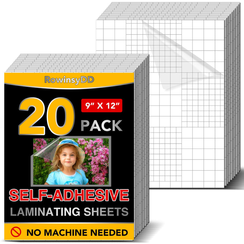 [Australia - AusPower] - 20 PCS Self-Adhesive Laminating Sheets, 9 x 12 Inches Clear Laminating Sheets No Machine Needed Self Sealing Laminate Sheets 20 Pcs 