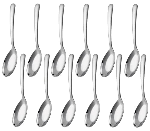 Set of 12 stainless steel soup spoons with long handles by CHWAIKA, ideal for dinner and soup servings.