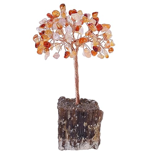mookaitedecor Carnelian Tree on Amber Calcite Cluster Base Money Tree Orange