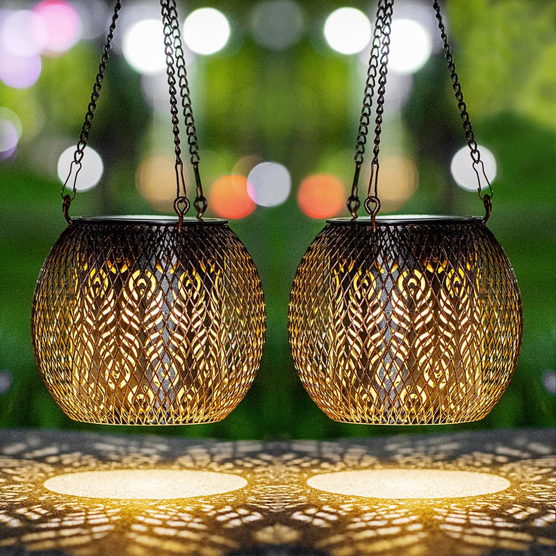 [Australia - AusPower] - LeiDrail Solar Lanterns Outdoor Upgraded Solar Lights for Outside Metal Christmas Decorative Hanging Solar Lantern Waterproof Solar Powered Lighting for Tree Yard Garden Patio 2 Pack 