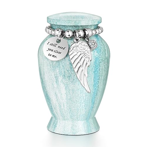 Dletay Small Urns for Human Ashes Keepsake 2.85 Inch Memorial Mini Cremation Urn for Women Men Aluminum Decorative Funeral Urns-Lake Green Lake Green