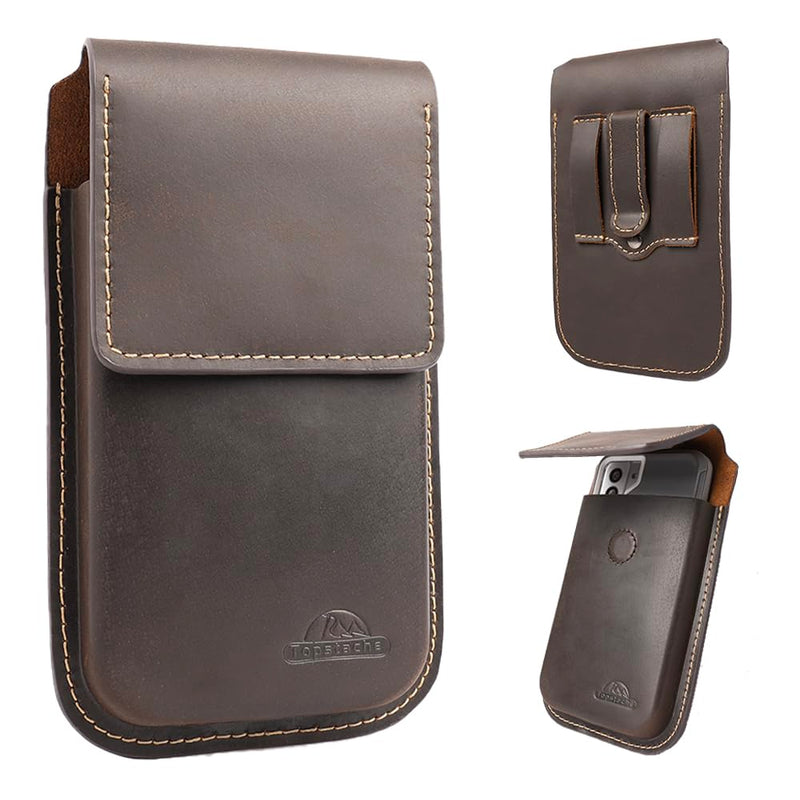 [Australia - AusPower] - Topstache Leather Phone Holster with Belt Clip,Flip Cell Phone Pouch for iPhone 14/13 Pro Max,S23 Plus Belt Clip Phone Case,Universal Smartphone Sheath,XL,Darkbrown XL Darkbrown 