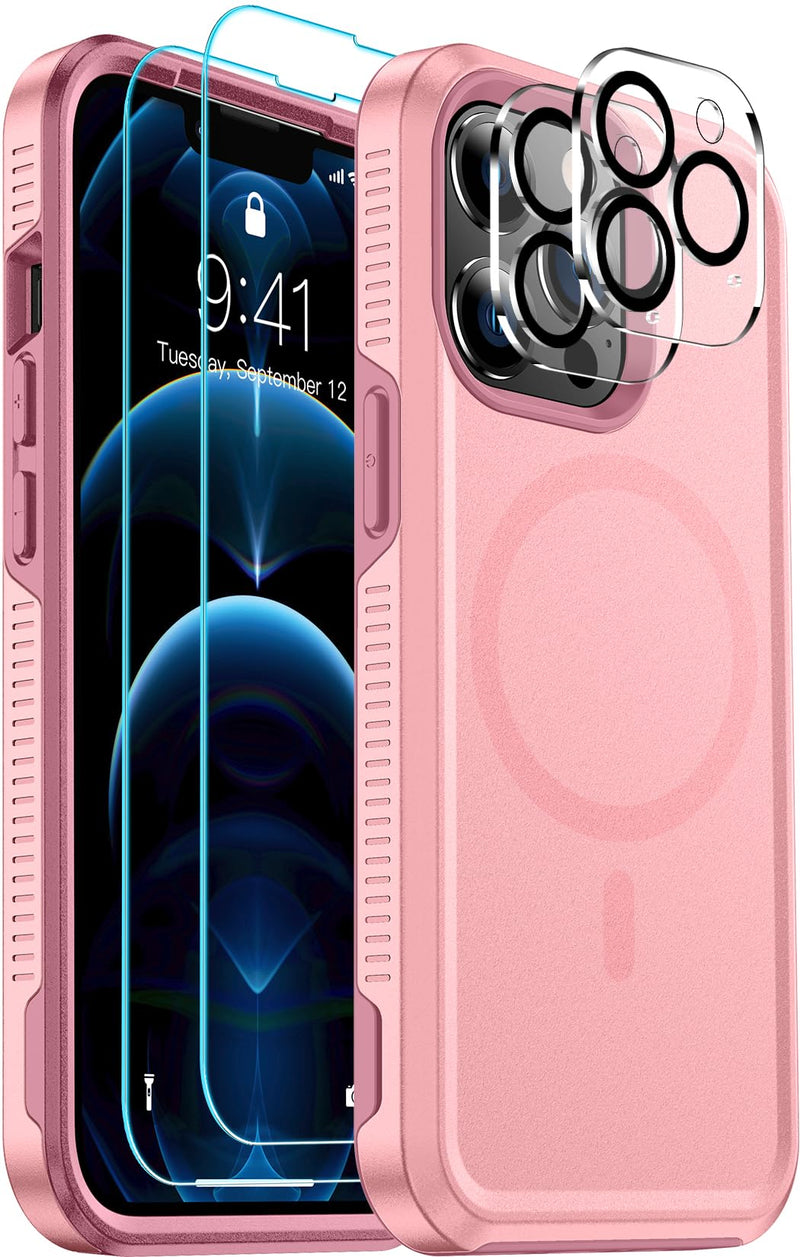 [Australia - AusPower] - Red2Fire Strong Magnetic for iPhone 12 Pro Max Case, [Compatible with MagSafe] [Tempered Glass Screen Protector + Camera Lens Protector] Heavy Duty Shockproof Protective Phone Case Cover (Pink) Pink-Mag 
