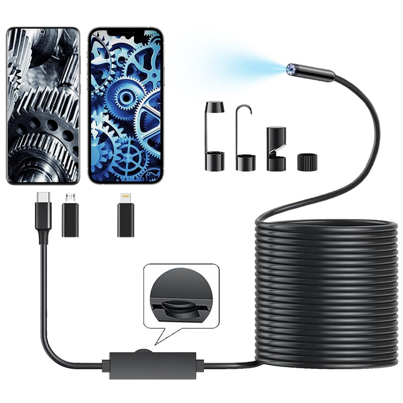 [Australia - AusPower] - 16.4ft Endoscope Camera with Light for Iphone and Android, 1920P HD IP67 Waterproof Borescope with 8 Adjustable LED Lights, Semi-Rigid Snake Camera, 7.9mm Inspection Camera 