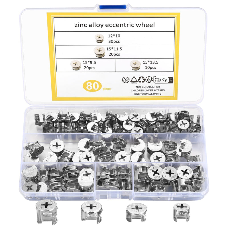 [Australia - AusPower] - 80pcs Furniture Connecting Cam Lock Connectors Fittings, Furniture Cam Lock Nuts, Cam Locks for Furniture, Connecting Lock Nuts Fasteners for Cabinet Drawer, 12x10/15x11.5/15x9.5/15x13.5mm 