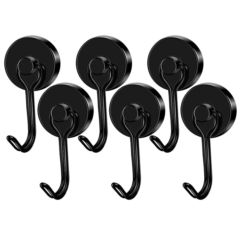 [Australia - AusPower] - LOVIMAG Magnetic Hooks, 80LBS Neodymium Magnet Hooks Swivel Strong Magnetic Hooks for Hanging, Black Magnets with Hooks for Cruise Cabins, Refrigerator, Grill, Metal Door, Locker -6 Pack 6 Pack 