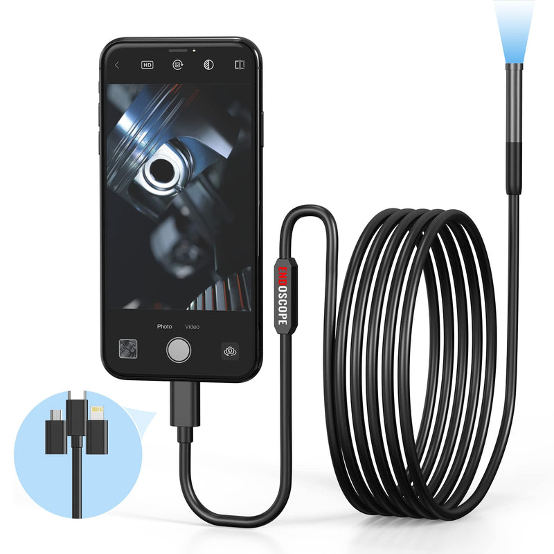 [Australia - AusPower] - Endoscope Camera with Light,1080P HD Borescope with 6 LED Lights 9.8FT Semi-Rigid Snake Cabl,IP67 Waterproof Industrial Inspection Camera Compatible for Android,iPhone, iPad-(Black) Black 