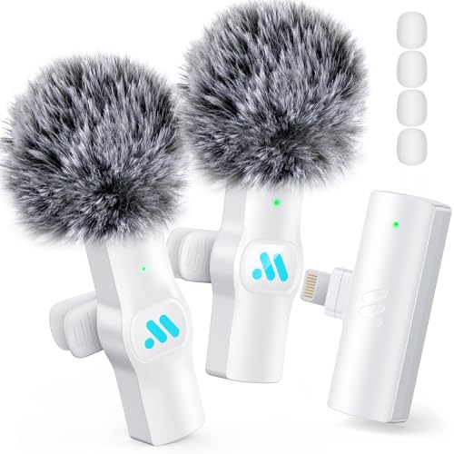 Leettus 2pcs Lavalier Wireless Microphone for iPhone iPad Video Recording,Mini Microphone for Game Live Streaming,interviews,YouTube,TikTok,Vlog(White)