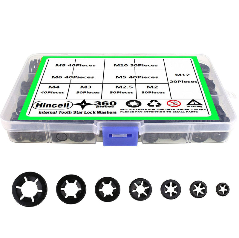 [Australia - AusPower] - Internal Tooth Star Lock Washers,Hincell 360 Pieces 9 Sizes Push Nuts Assortment,Quick Speed Locking Washers, Push Nuts, Speed Clips Retaining Clips Fasteners Assortment Kit 