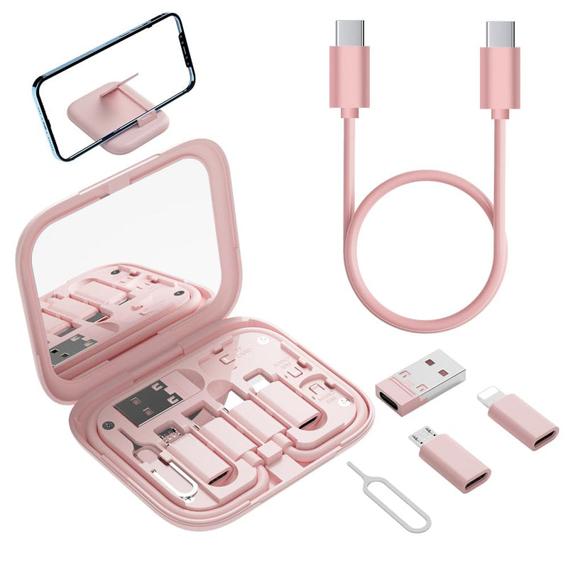 [Australia - AusPower] - USB-C to USB Adapter, USB C to Lighting Cable Box Contains Makeup Mirror/USB C Cable/Micro USB to USB C/USB A to USB C, Cell Phone OTG Adapters for iPhone 14/15, Google Pixel, Samsung Galaxy… Pink 