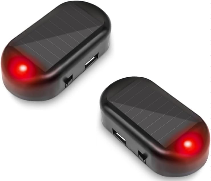 [Australia - AusPower] - Car Solar Power Simulated Dummy Alarm，Anti-Theft LED Flashing Security Light Fake lamp，with USB Charger Port，car Security Accessories Universal for Most Cars(2pcs Red) 2pcs Red 