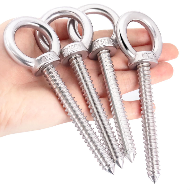 [Australia - AusPower] - OHIYO 5 Inch Heavy Duty Eye Hooks M10 Self Tapping Eyelet Screw Load Capacity 700LBS Heavy Duty Screw in Eye Hooks for Hammock Stand, Swing Chair, Yoga, Heavy Indoor & Outdoor Uses (4Pack- M10) 